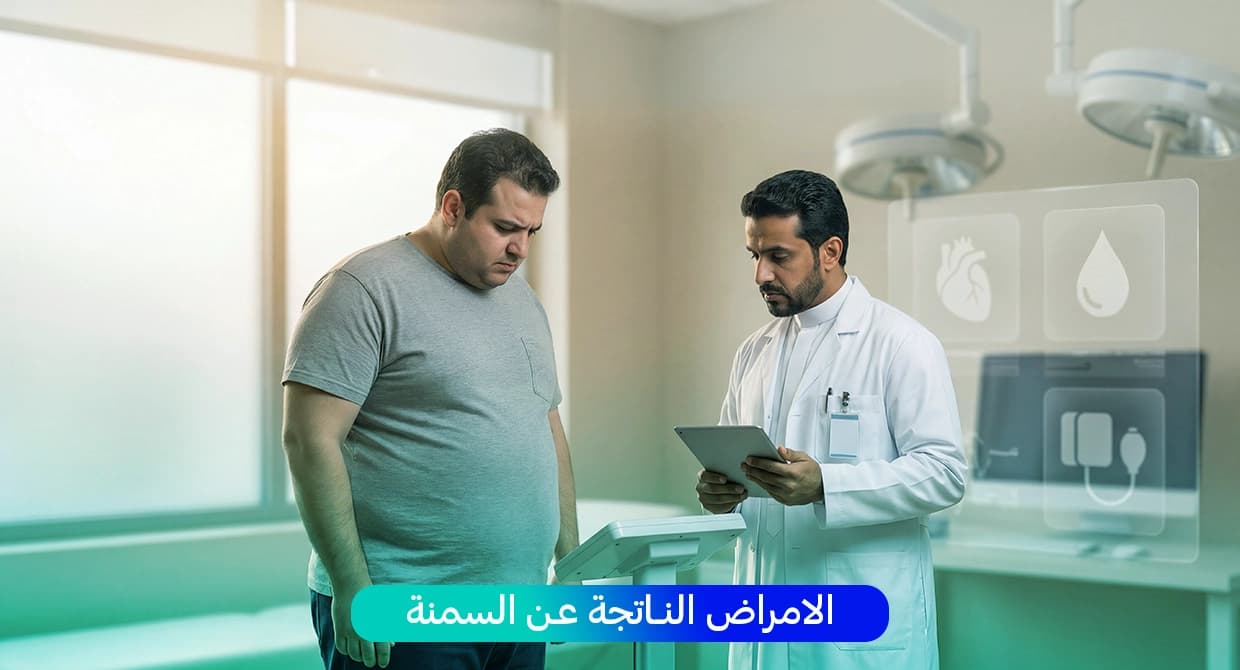 صورة توضح تأثير السمنة على القلب والكبد والمفاصل وزيادة خطر الإصابة بالأمراض المزمنة